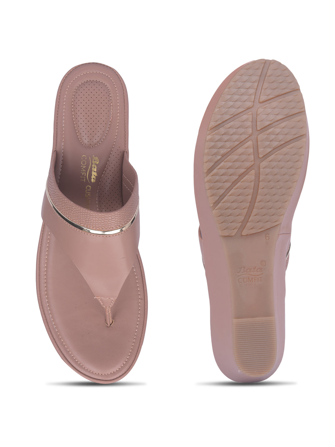 Bata Comfit Women Nude Wedge Heel Thong Sandal - Nude - View 4