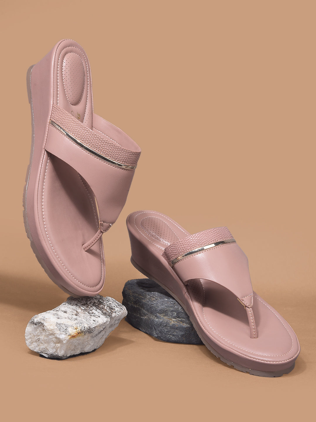 Bata Comfit Women Nude Wedge Heel Thong Sandal - Nude - View 6