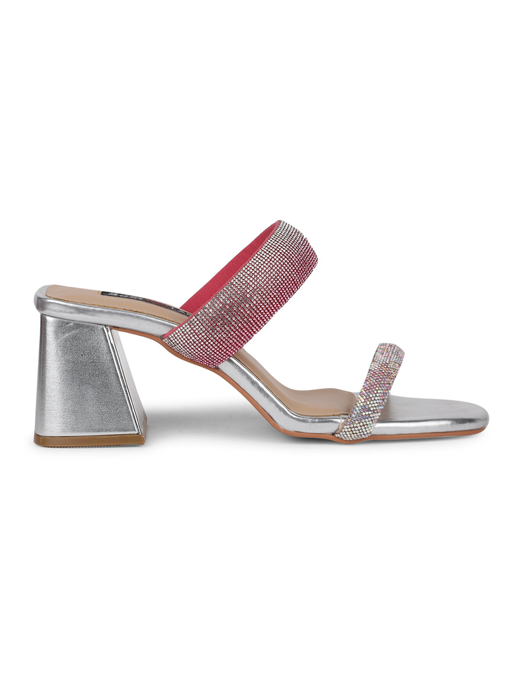 Bata Women Silver Block Heel Mule Sandal - Silver - View 2