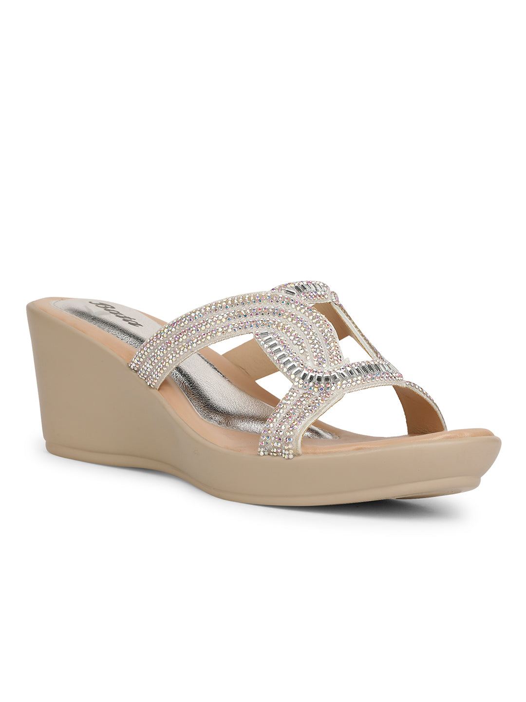 Bata Women Silver Wedge Heel Mule Sandal - Silver - View 1
