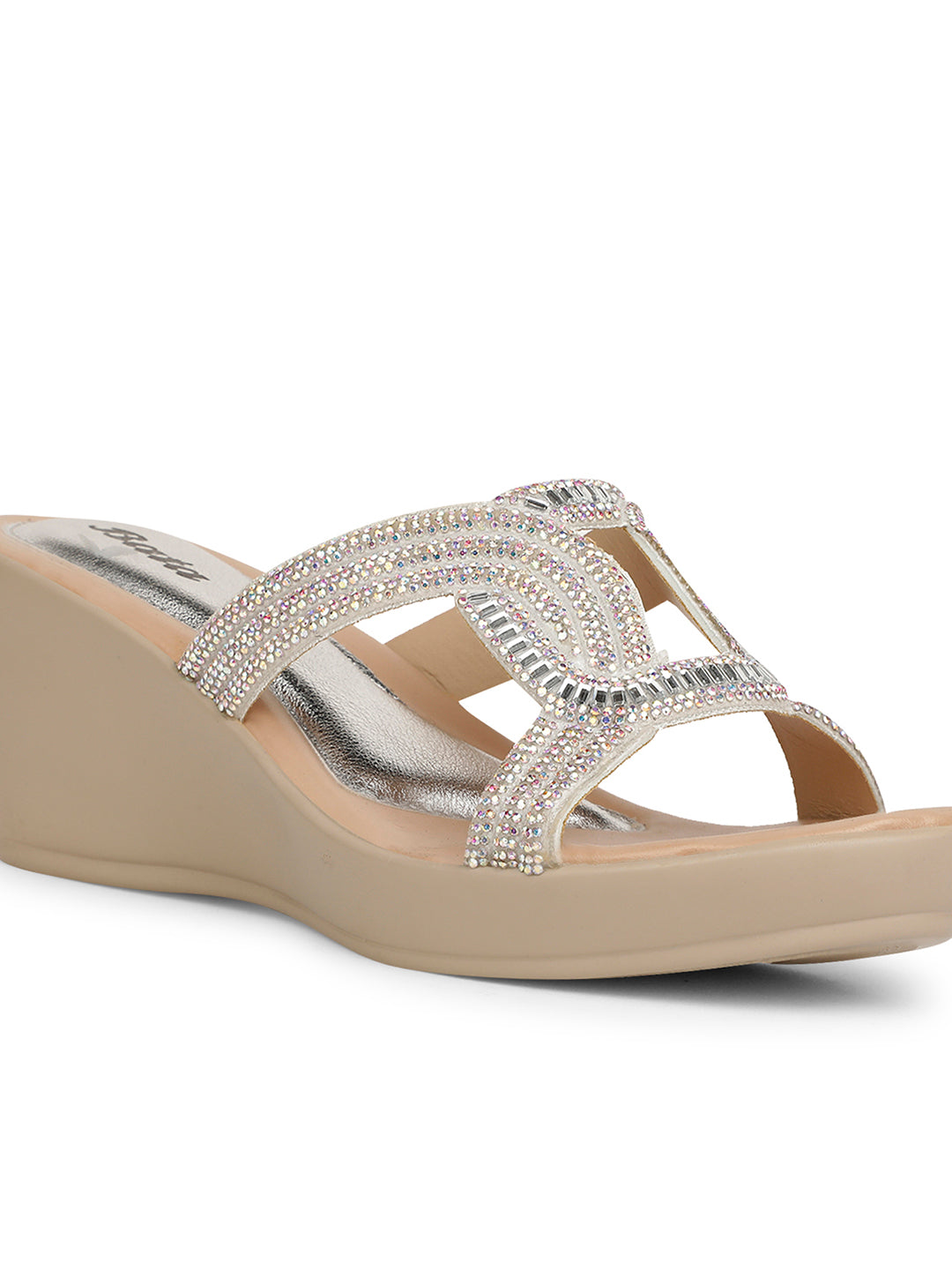 Bata Women Silver Wedge Heel Mule Sandal - Silver - View 5