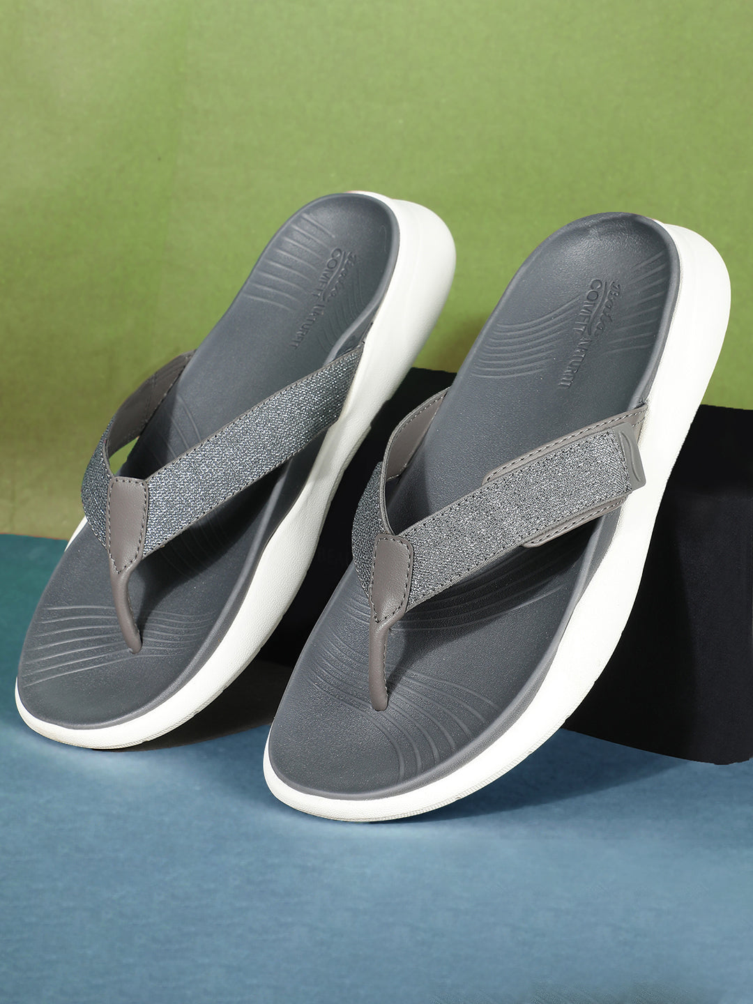Bata Comfit Women Dark Grey Wedge Heel Thong Sandal - Dark Grey - View 6