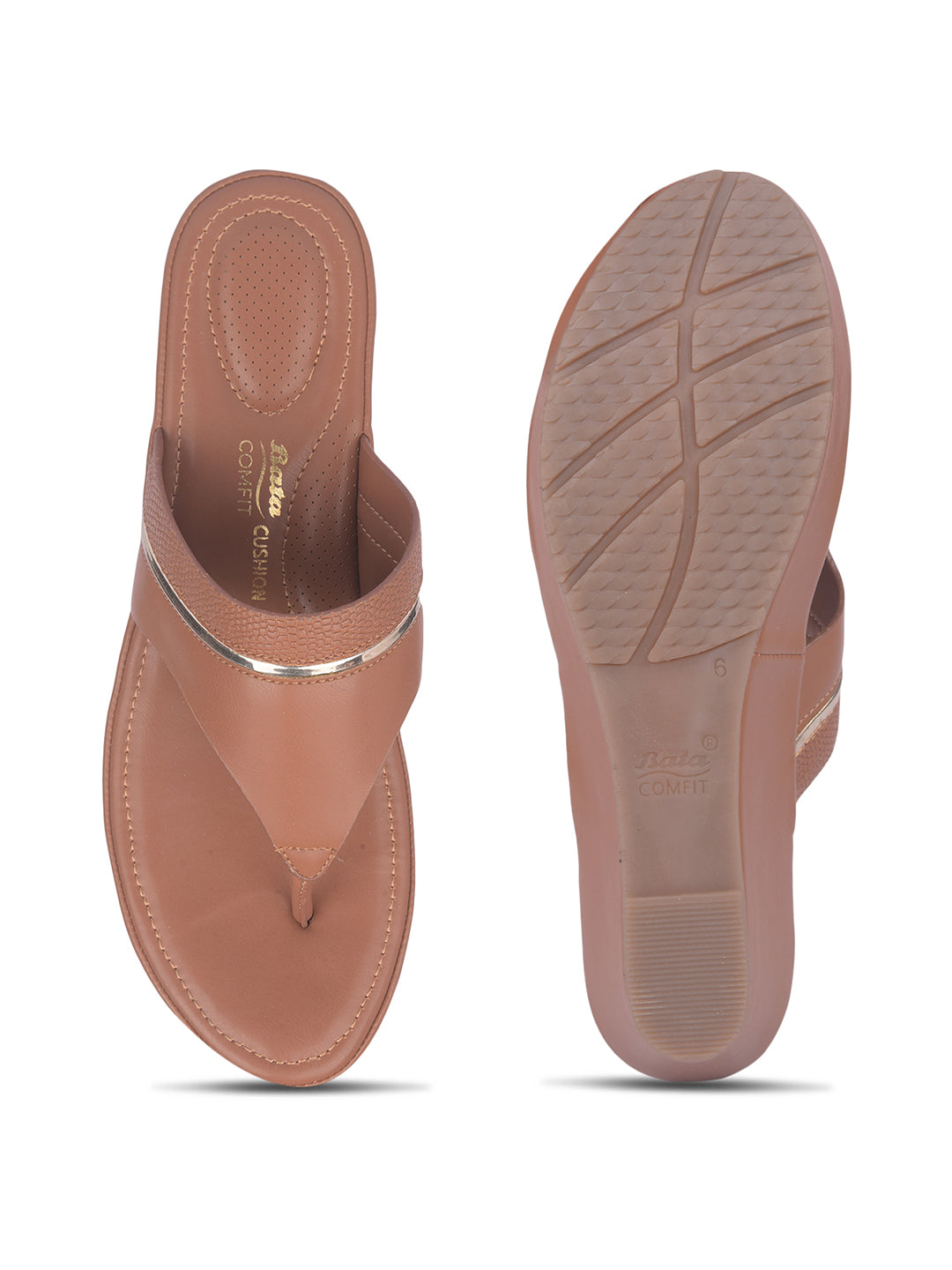 Bata Comfit Women Tan Wedge Heel Thong Sandal - Tan - View 4