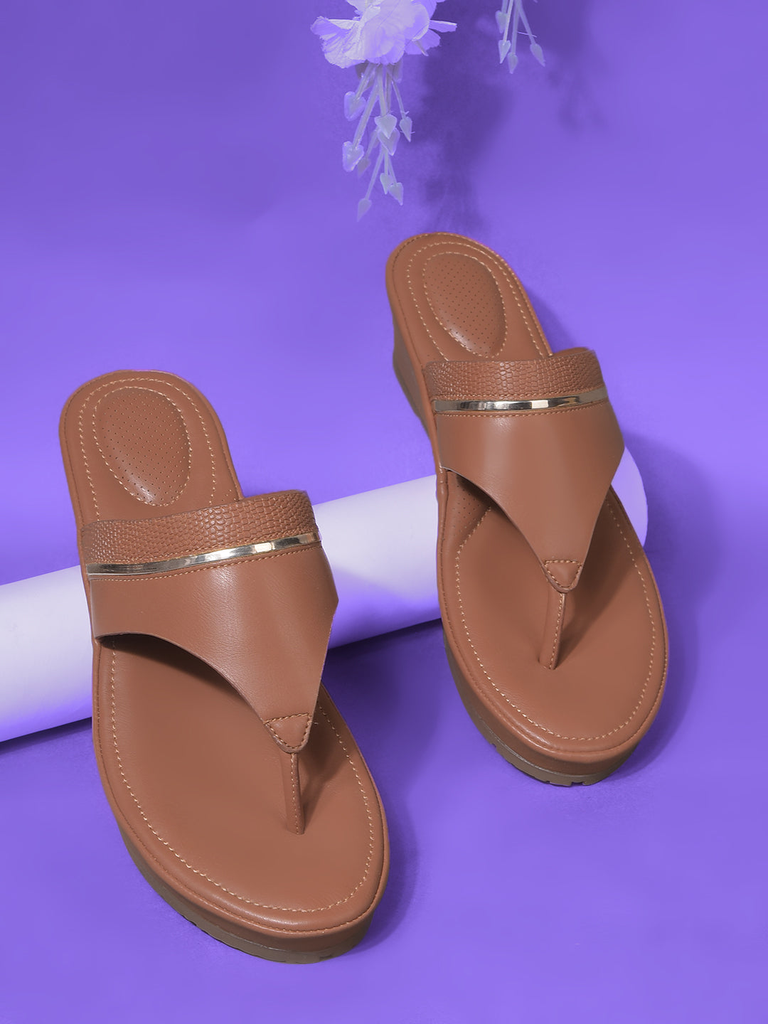 Bata Comfit Women Tan Wedge Heel Thong Sandal - Tan - View 6