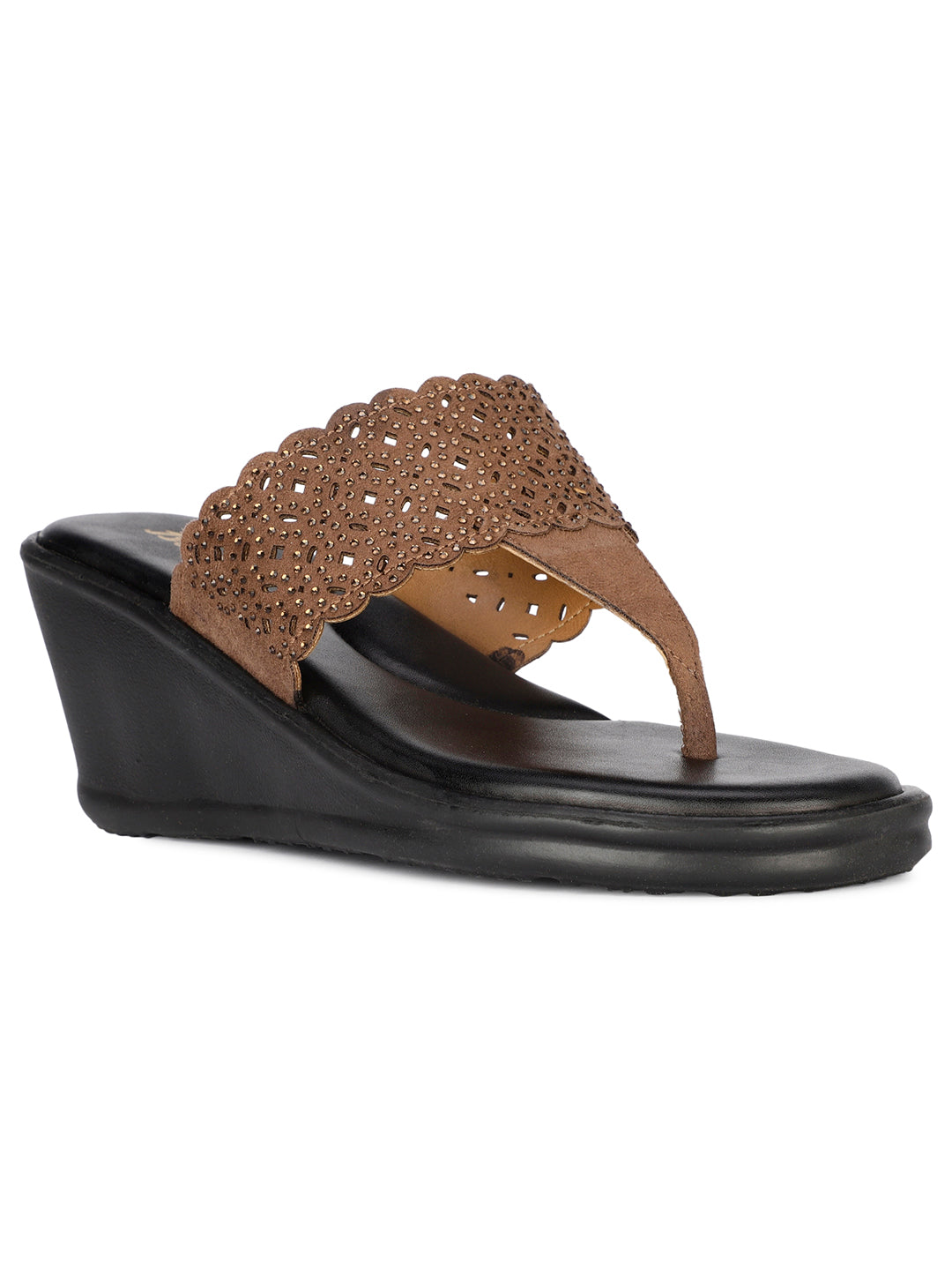 Bata Women Brown Wedge Heel Thong Sandal - Brown - View 1