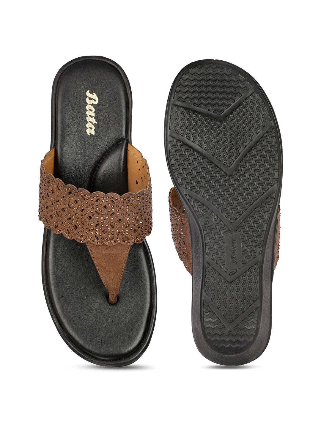 Bata Women Brown Wedge Heel Thong Sandal - Brown - View 4
