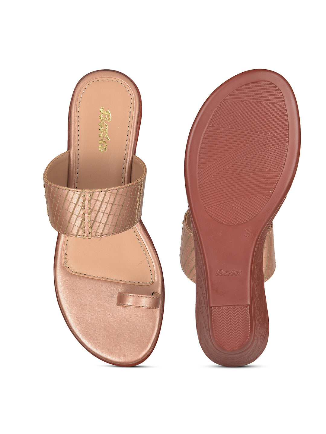Bata Women's Rose Gold Wedge Heel Toe Ring Sandals - Rose Gold
