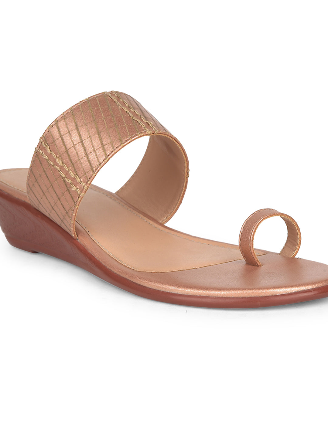 Bata Women's Rose Gold Wedge Heel Toe Ring Sandals - Rose Gold