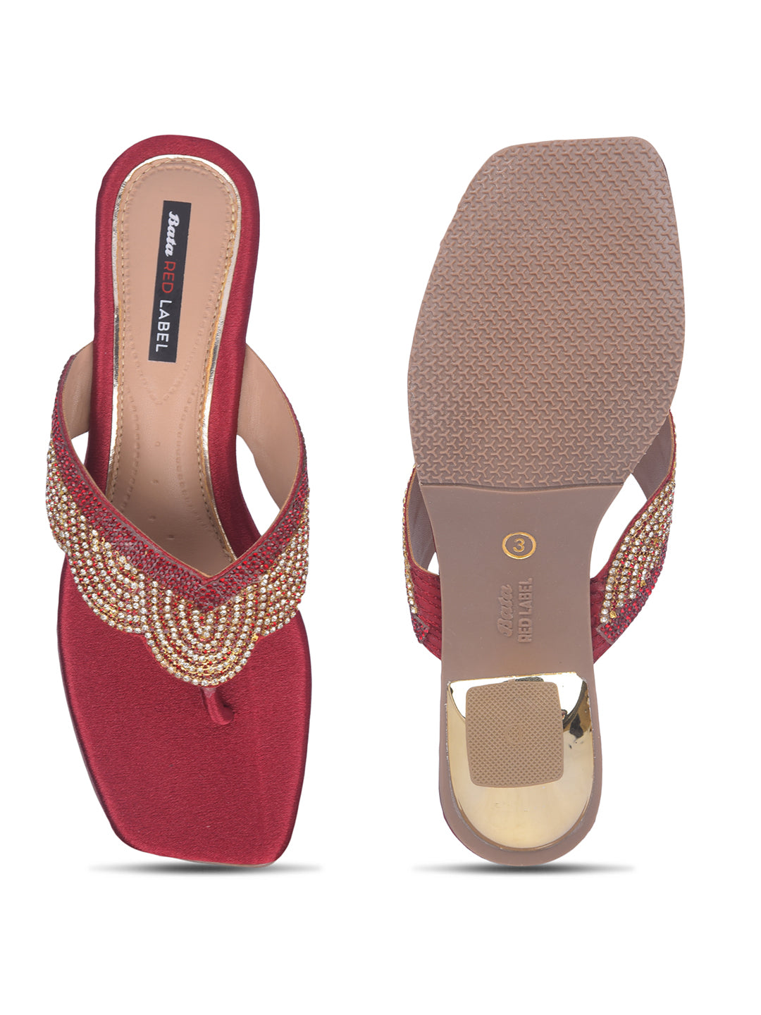 Bata Women Maroon Block Heel Thong Sandal - Maroon - View 4