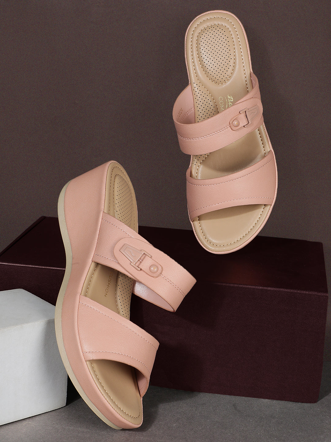 Bata Comfit Women Pink Wedge Heel Mule Sandal - Pink - View 6
