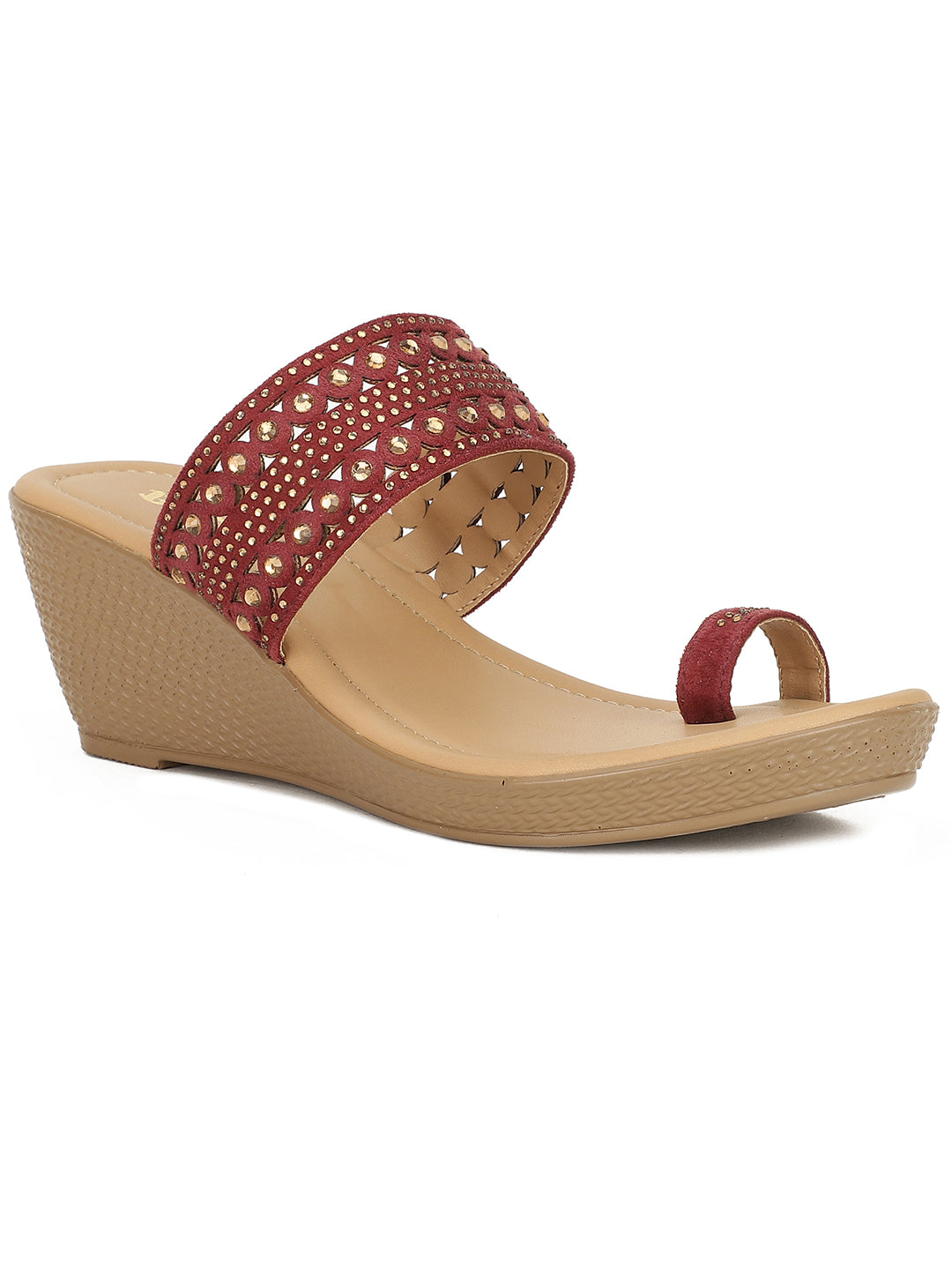 Bata Women Maroon Wedge Heel Toe Ring Sandal - Maroon - View 1