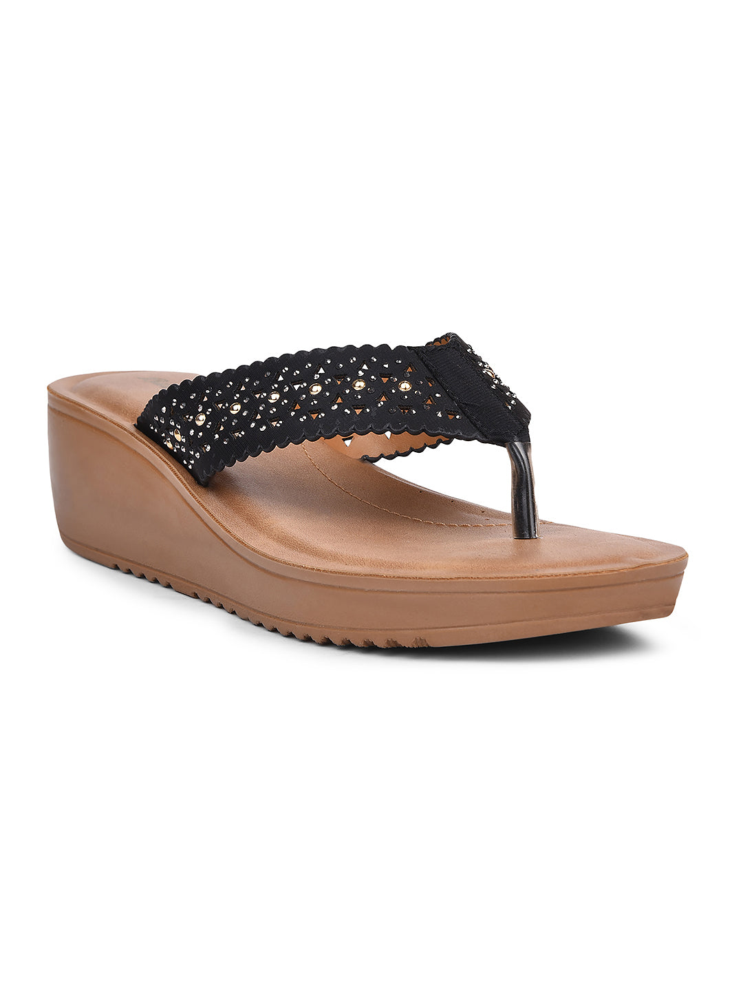 Bata Women Black Wedge Heel Thong Sandal - Black - View 1