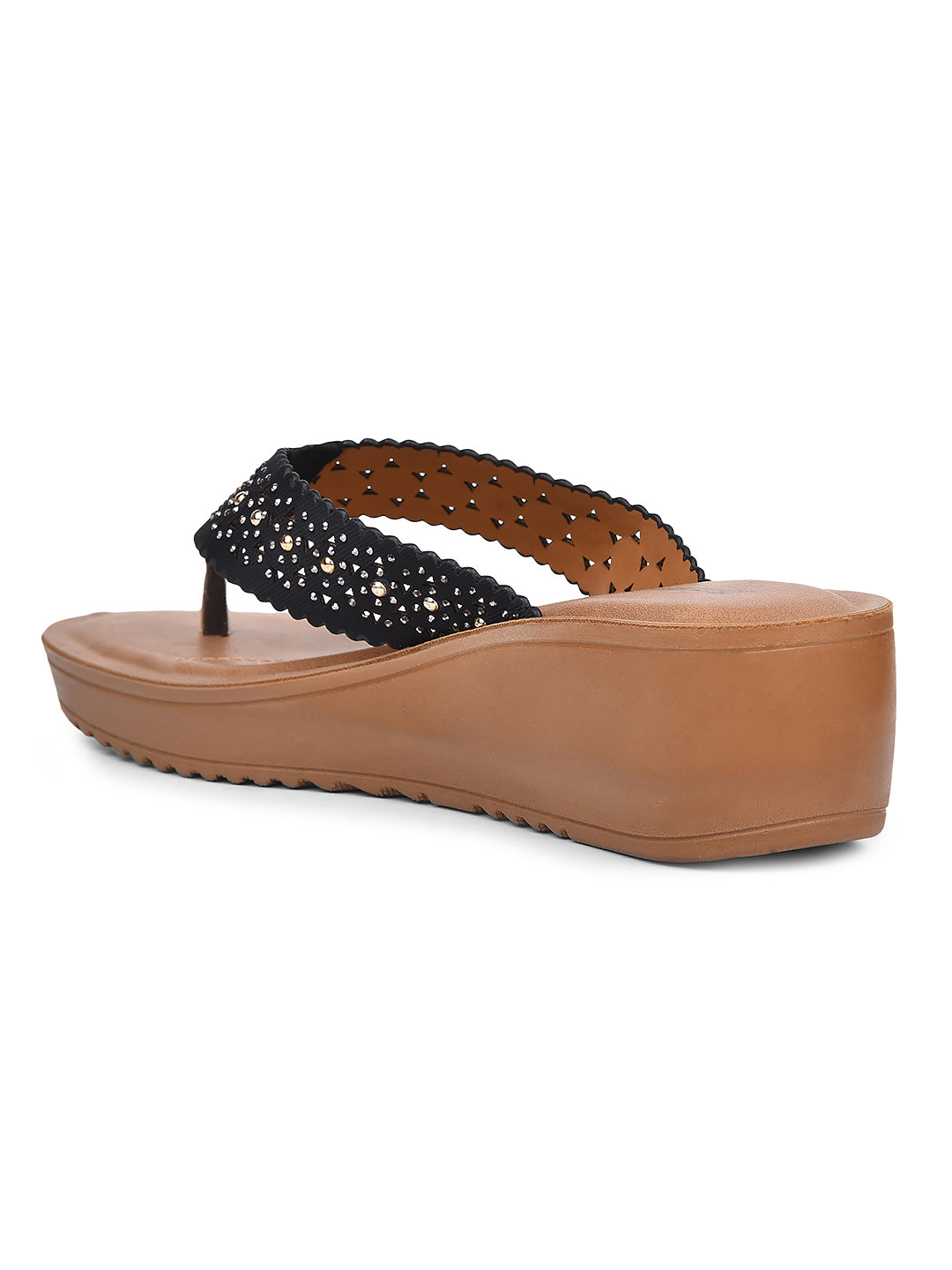 Bata Women Black Wedge Heel Thong Sandal - Black - View 3