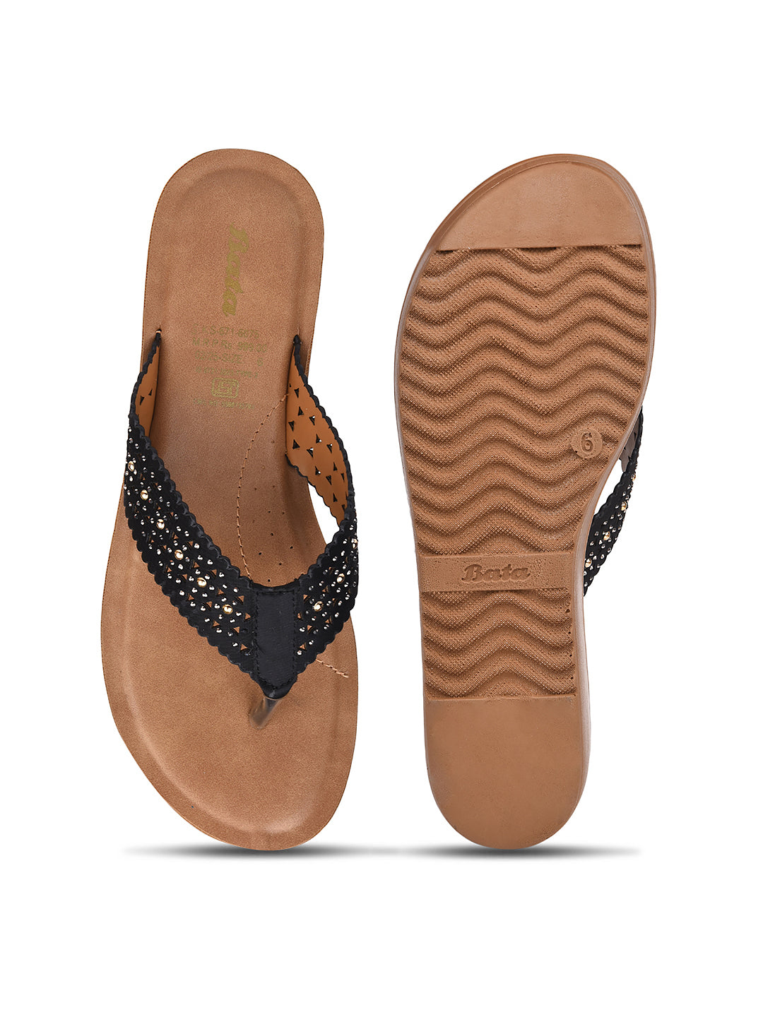 Bata Women Black Wedge Heel Thong Sandal - Black - View 4