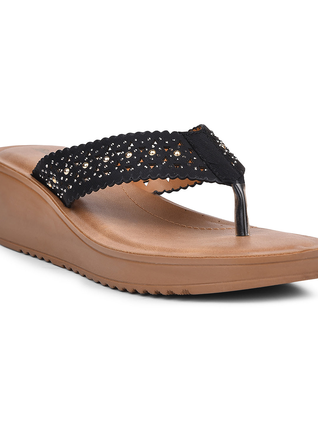 Bata Women Black Wedge Heel Thong Sandal - Black - View 5