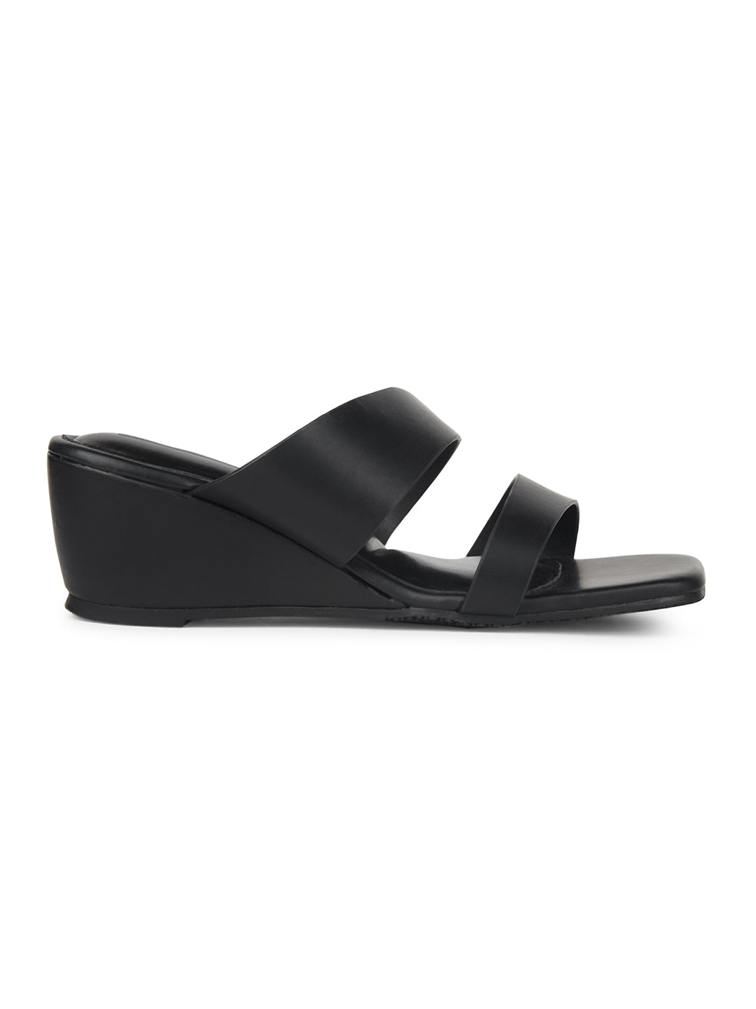 Bata Women Black Wedge Heel Mule Sandal - Black - View 2