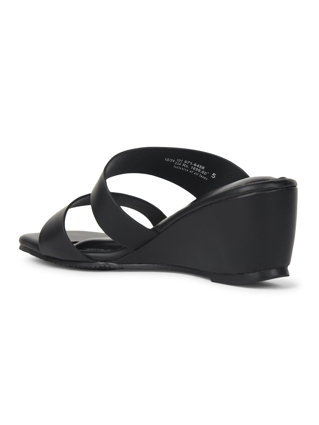 Bata Women Black Wedge Heel Mule Sandal - Black - View 3