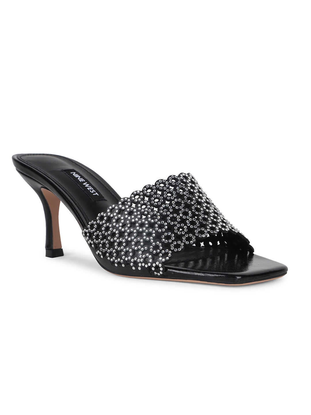 Nine West Women Black Kitten Heel Mule Sandal - Black - View 1