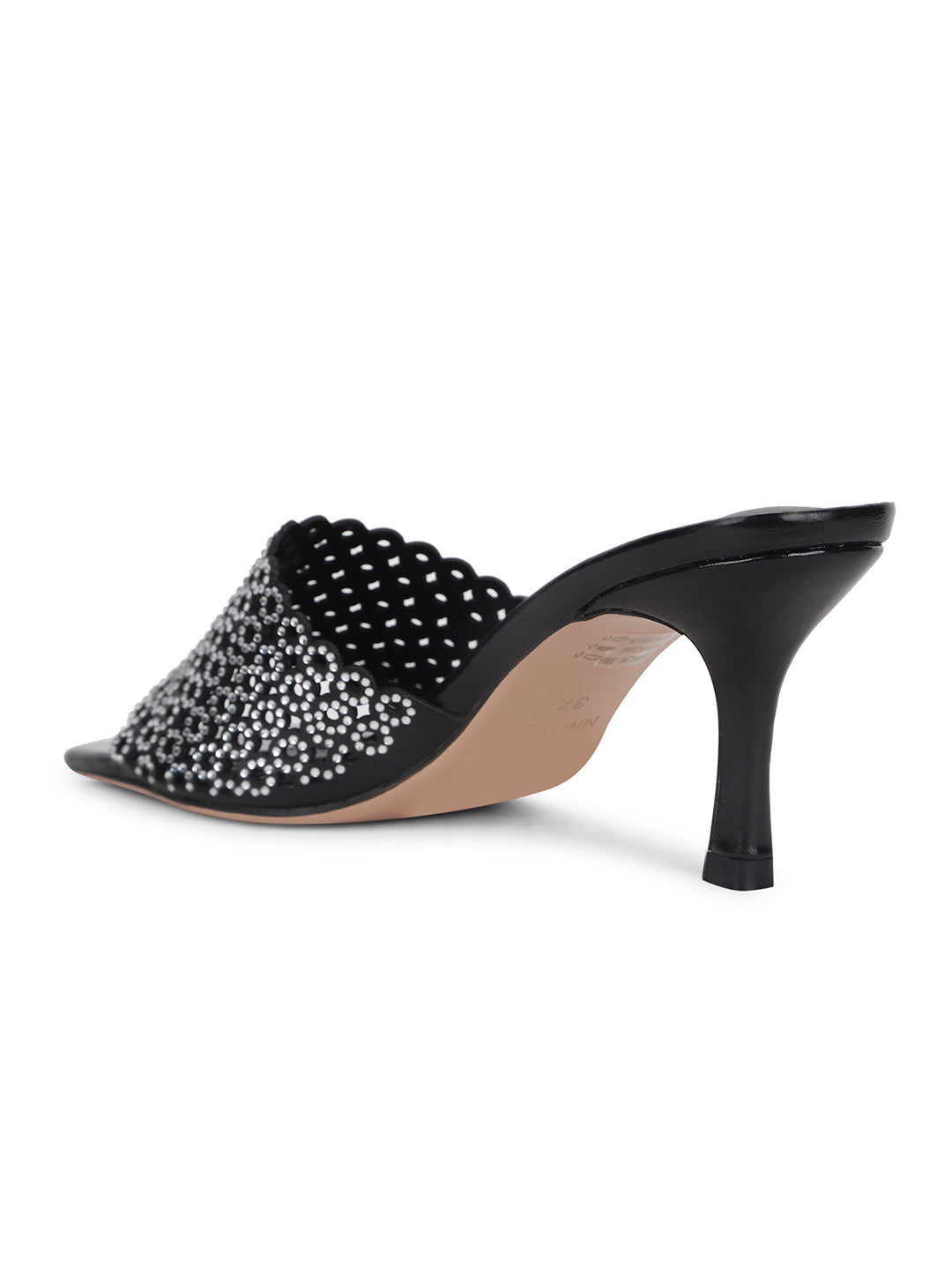 Nine West Women Black Kitten Heel Mule Sandal - Black - View 3