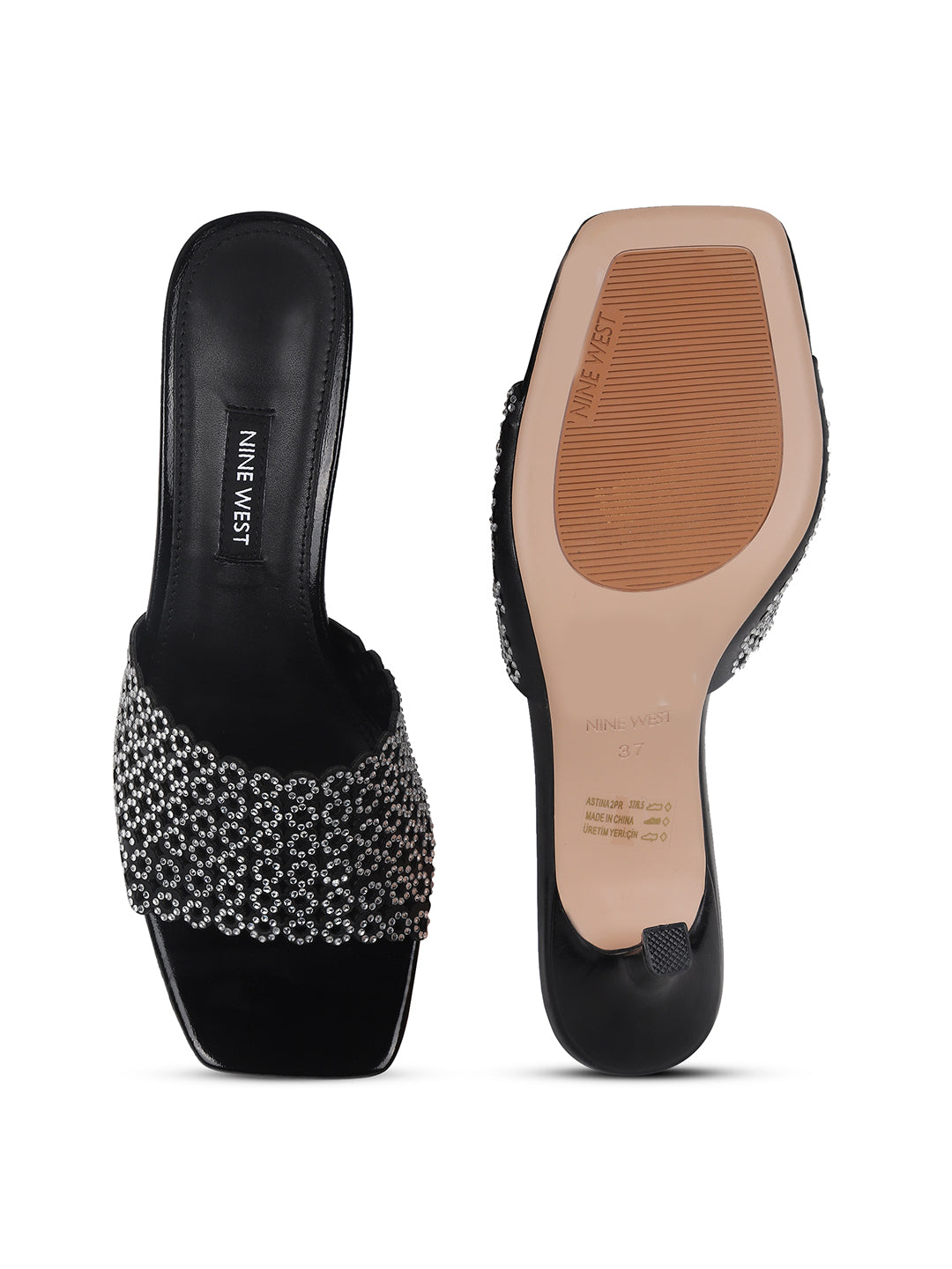 Nine West Women Black Kitten Heel Mule Sandal - Black - View 4