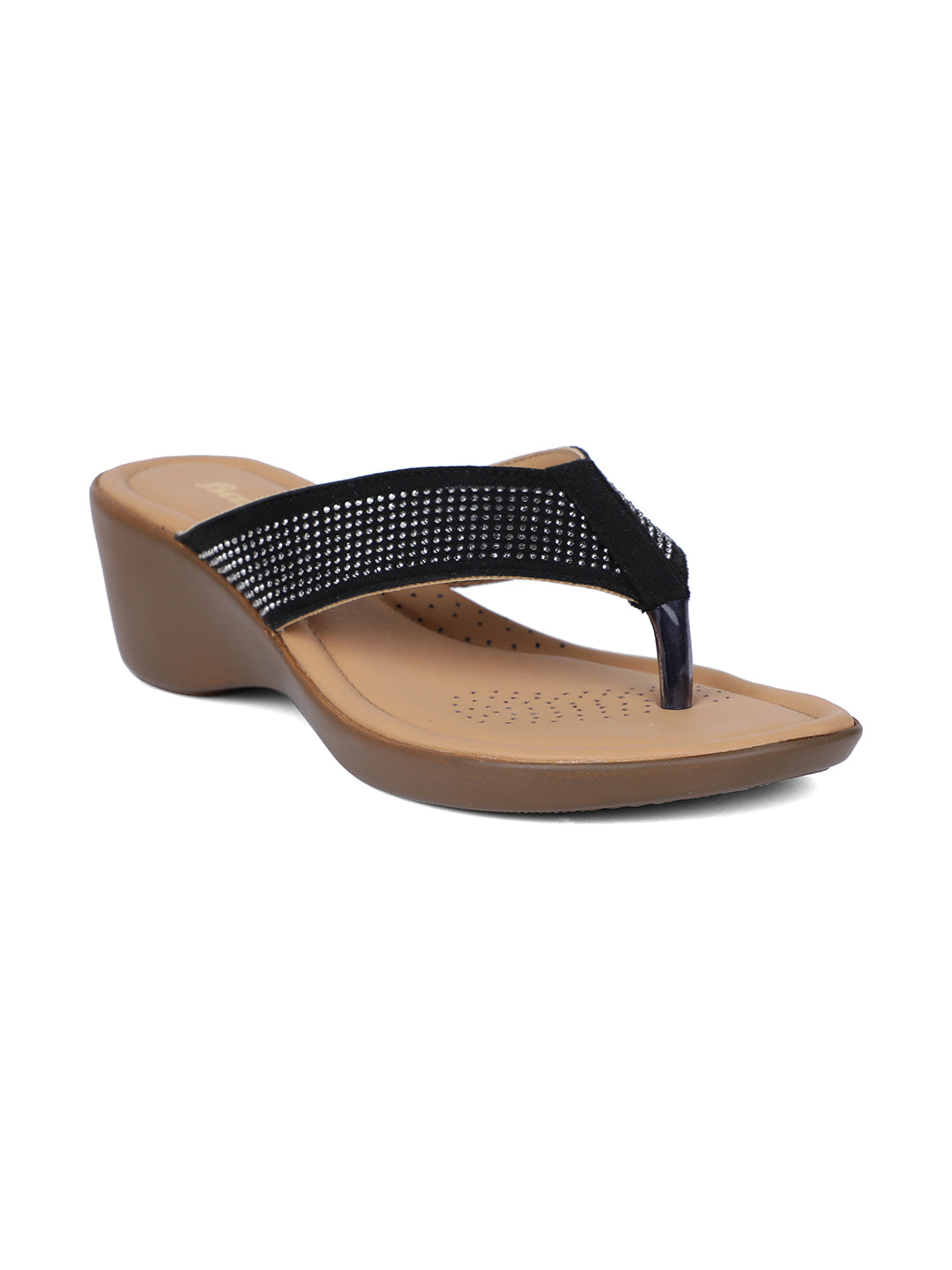 Bata Women Black Wedge Heel Thong Sandal - Black - View 1