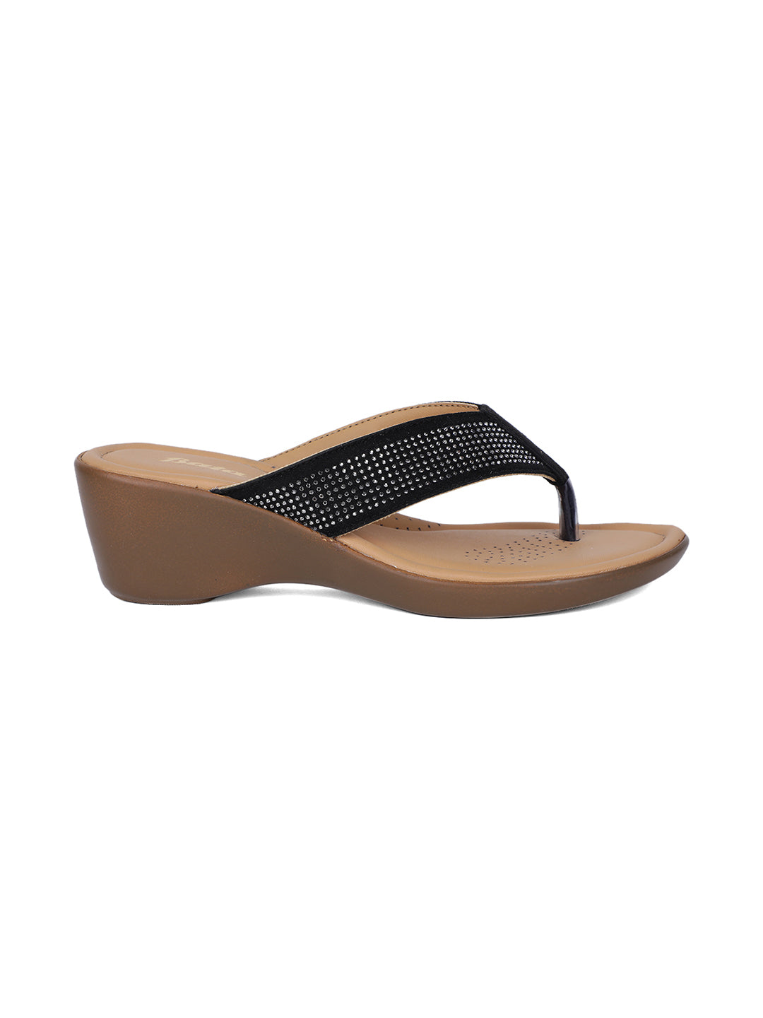 Bata Women Black Wedge Heel Thong Sandal - Black - View 3
