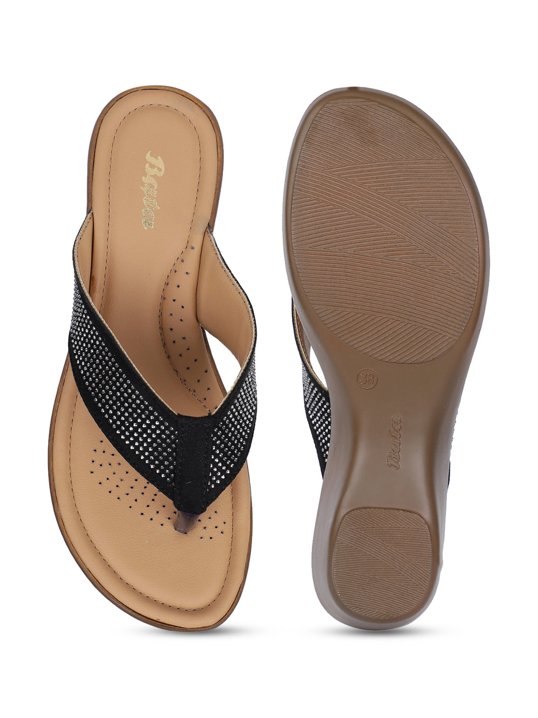 Bata Women Black Wedge Heel Thong Sandal - Black - View 4