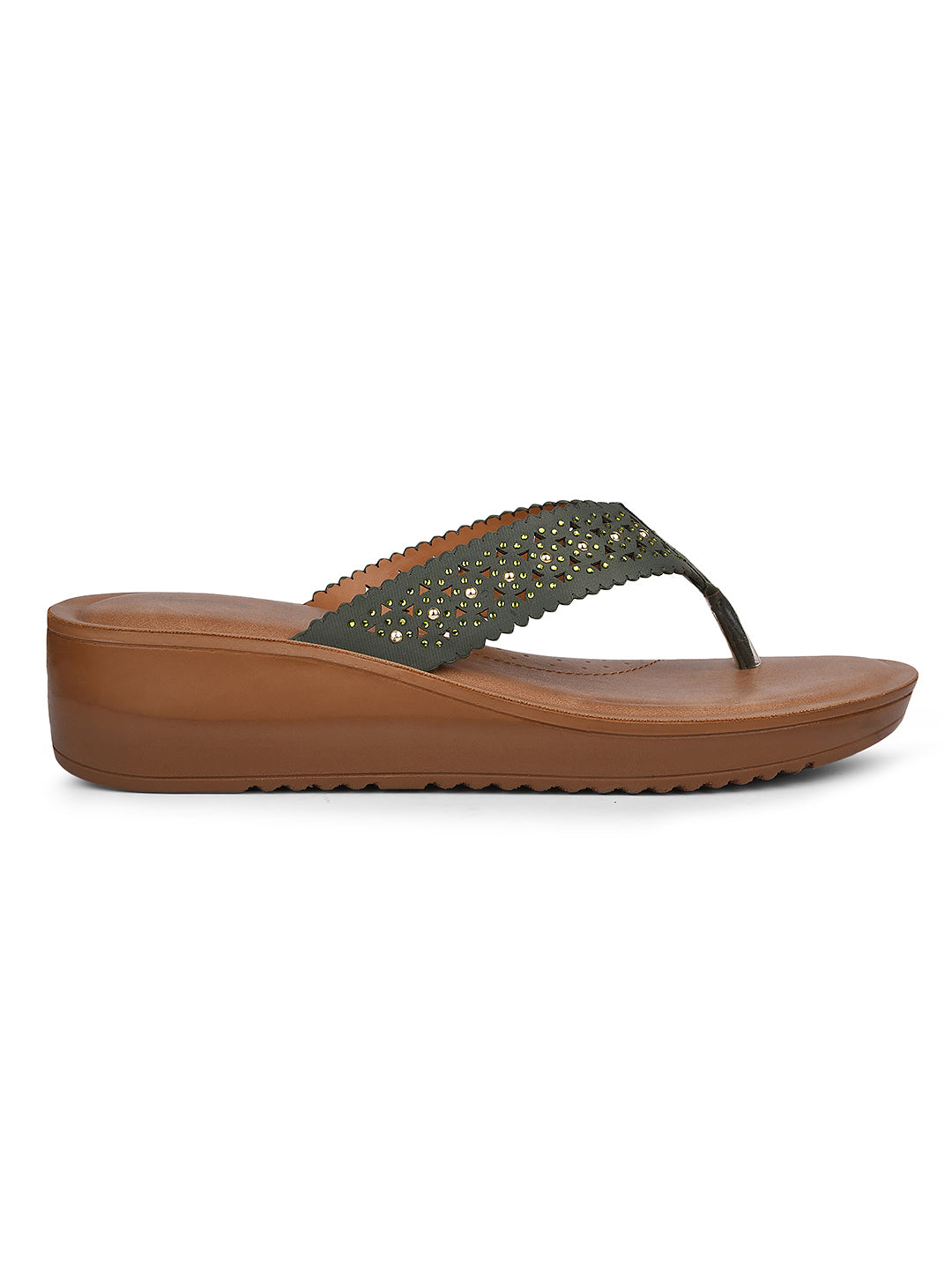 Bata Women Olive Wedge Heel Thong Sandal - Olive - View 2
