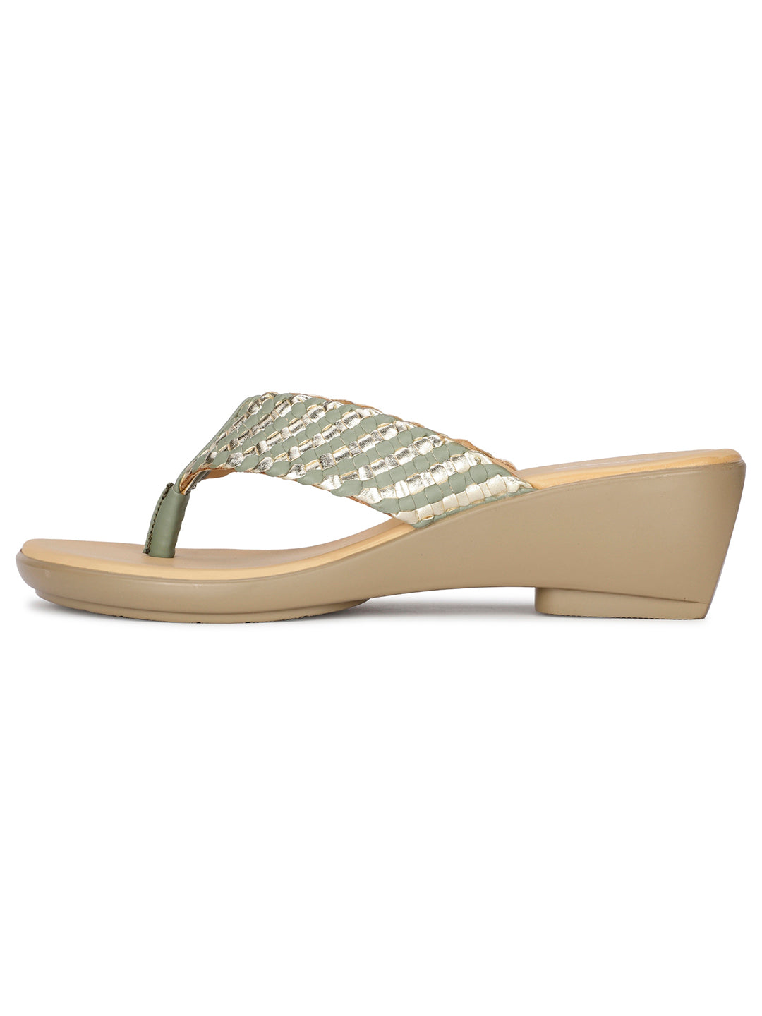 Bata Women Olive Wedge Heel Thong Sandal - Olive - View 3
