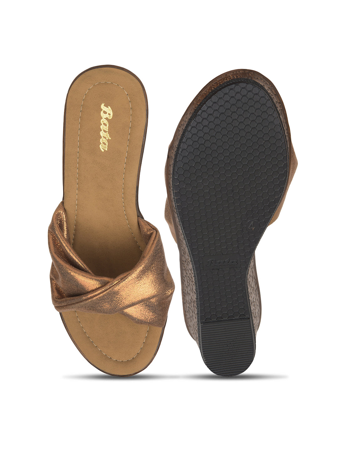 Bata Women Gold Wedge Heel Mule Sandal - Gold - View 4