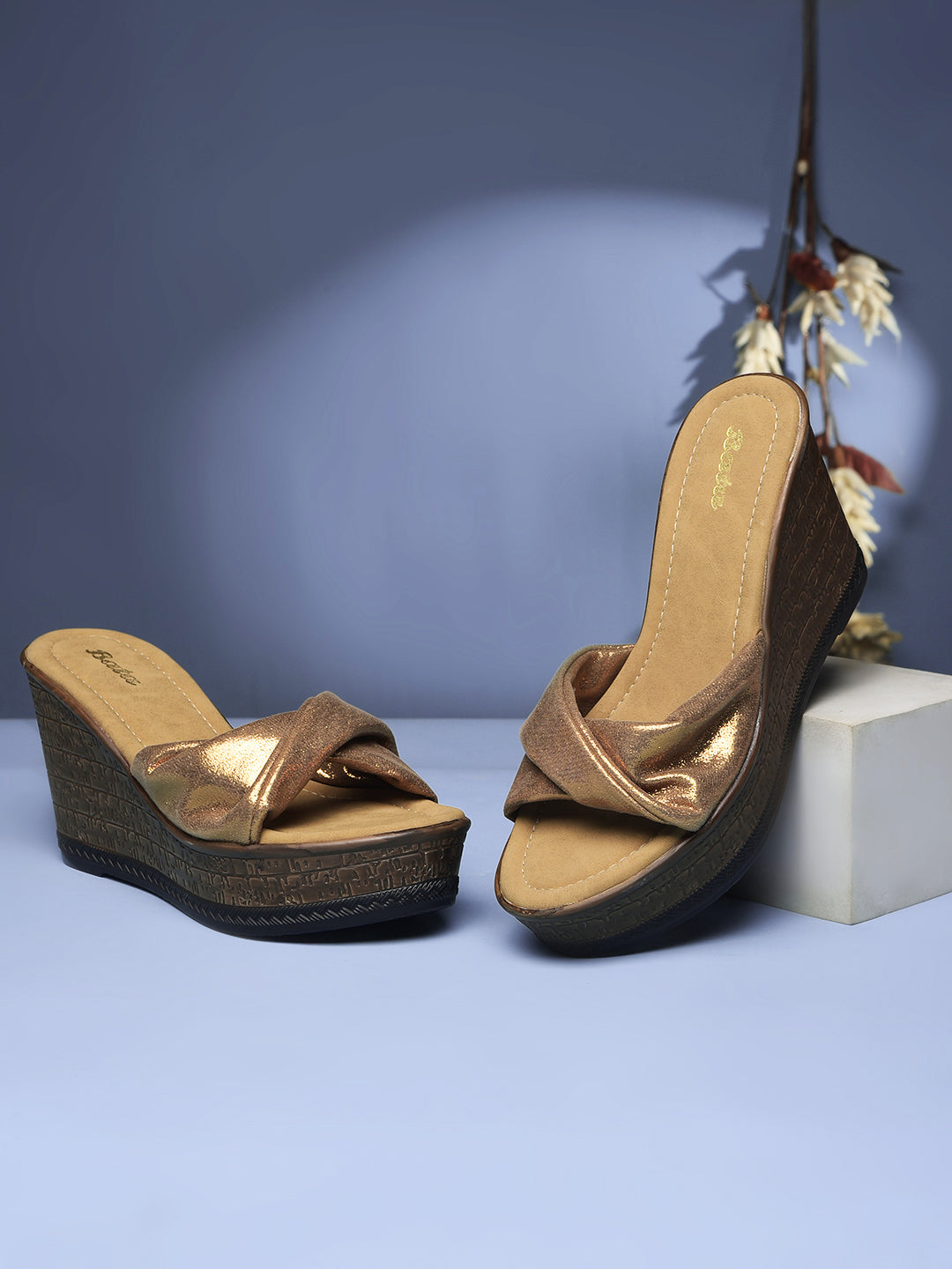 Bata Women Gold Wedge Heel Mule Sandal - Gold - View 6