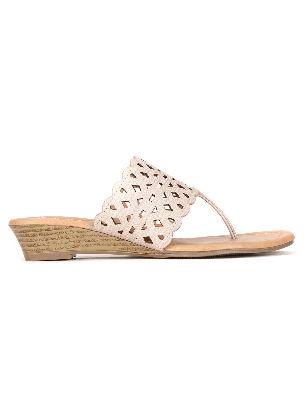 Bata Women's Beige T-Strap Wedge Heel Sandals - Beige