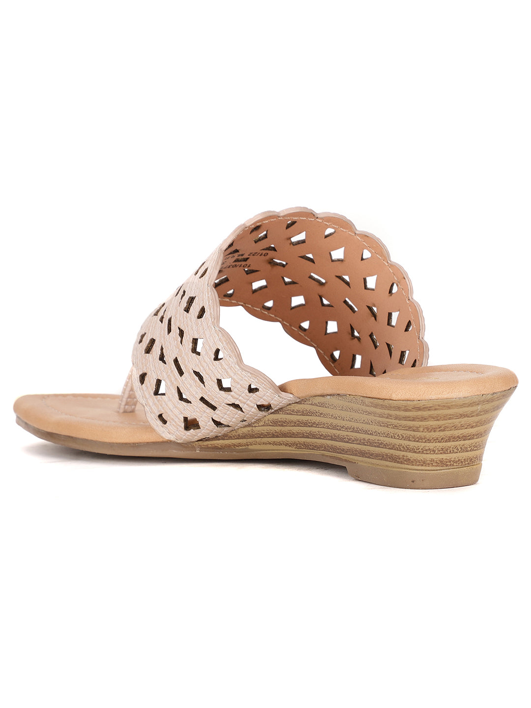 Bata Women's Beige T-Strap Wedge Heel Sandals - Beige