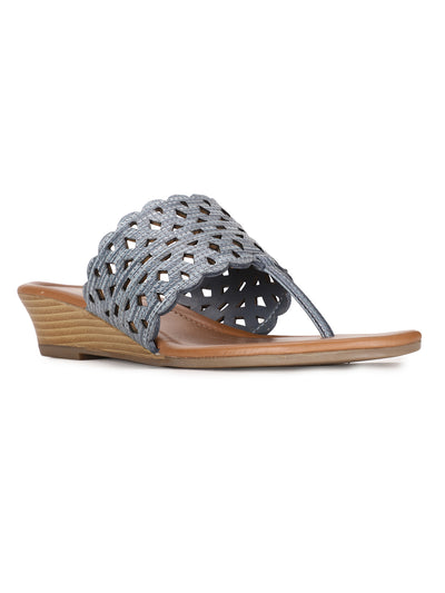 Bata Women's Blue T-Strap Wedge Heel Sandals - Blue