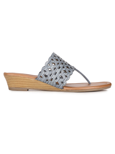 Bata Women's Blue T-Strap Wedge Heel Sandals - Blue