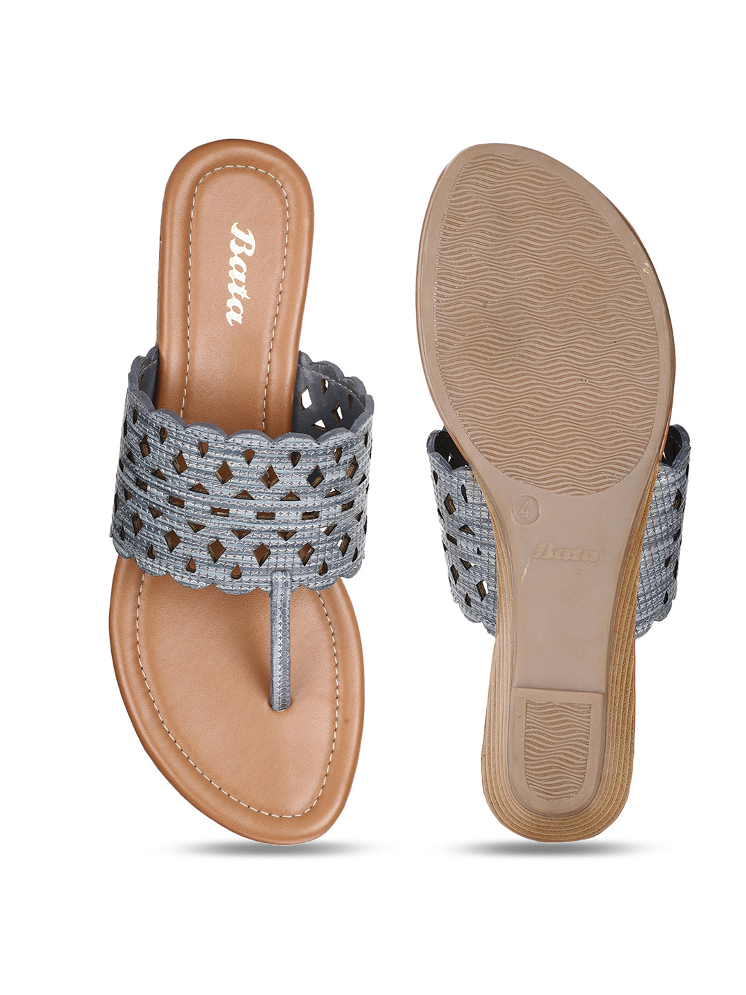 Bata Women's Blue T-Strap Wedge Heel Sandals - Blue
