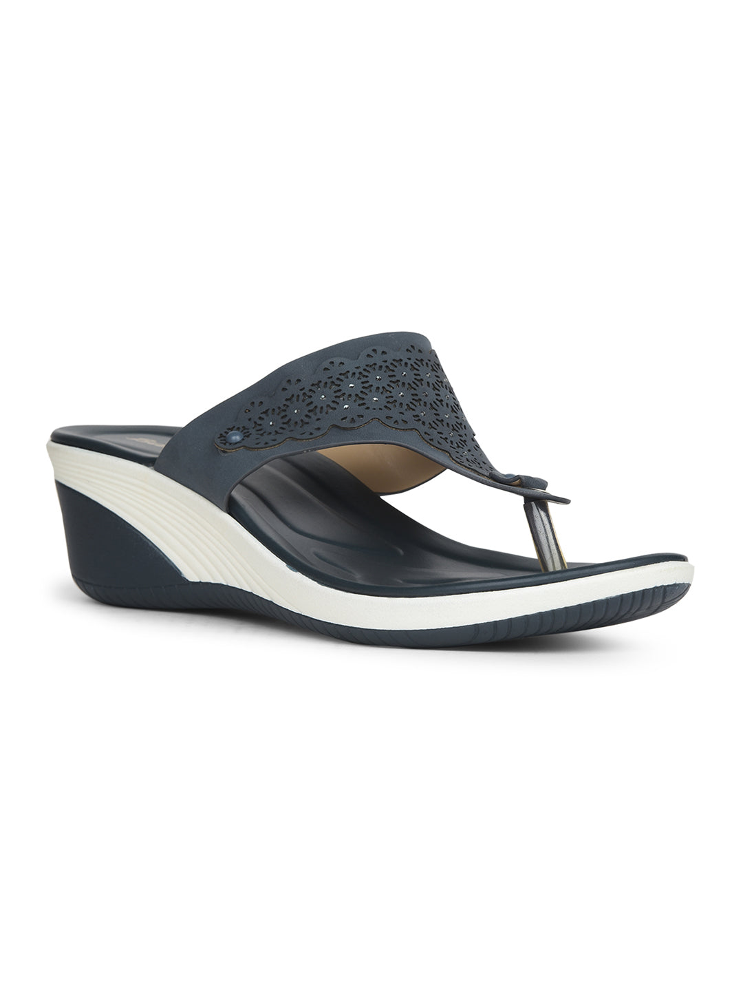 Bata Women Navy Blue Wedge Heel Thong Sandal - Navy Blue - View 1