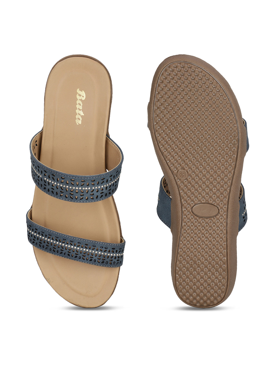 Bata Women's Blue Wedge Heel Mule Sandals - Blue