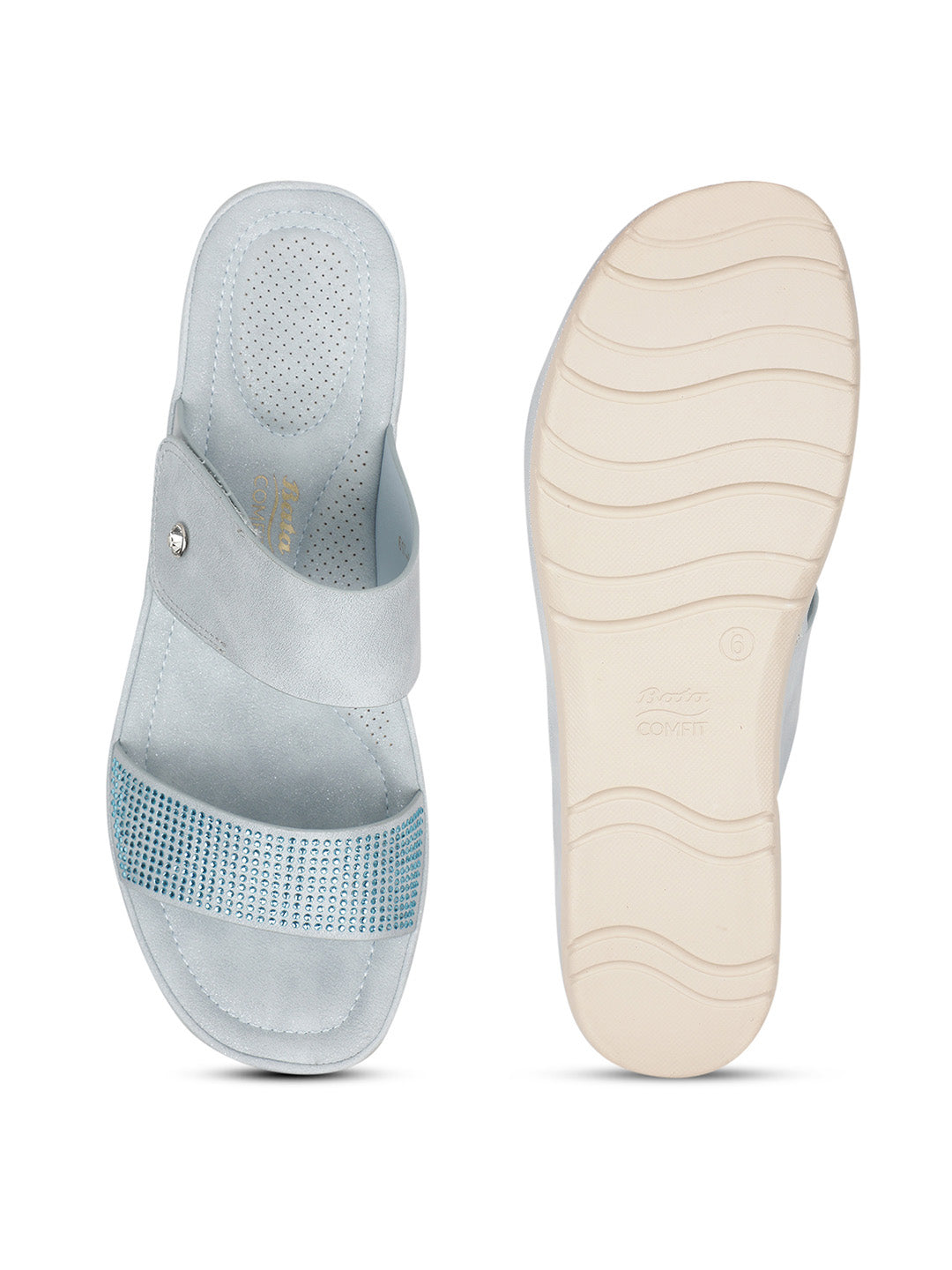 Bata Comfit Women Light Blue Wedge Heel Mule Sandal - Light Blue - View 4