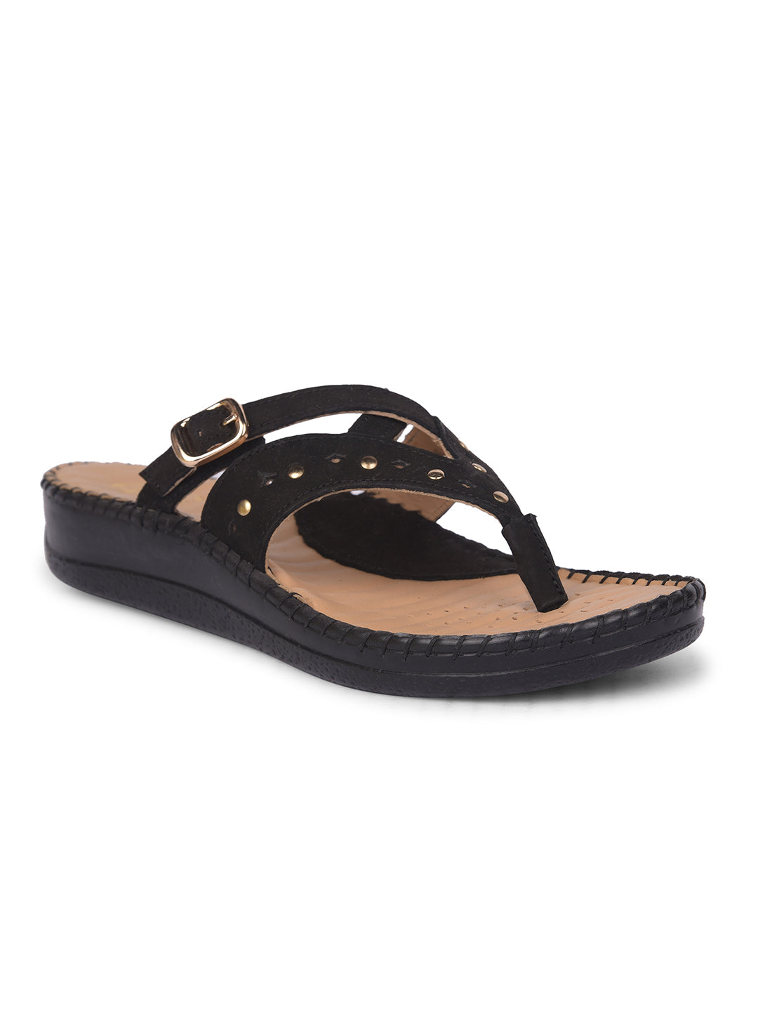 Scholl Women Black Wedge Heel Thong Sandal - Black - View 1