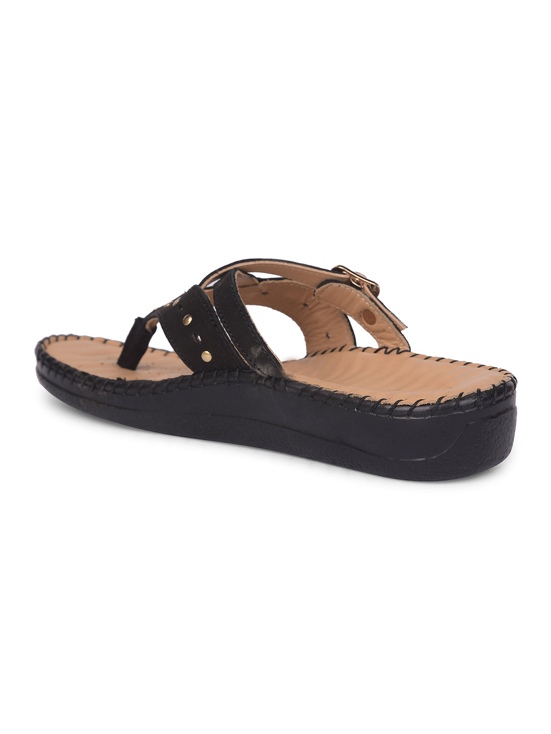 Scholl Women Black Wedge Heel Thong Sandal - Black - View 3