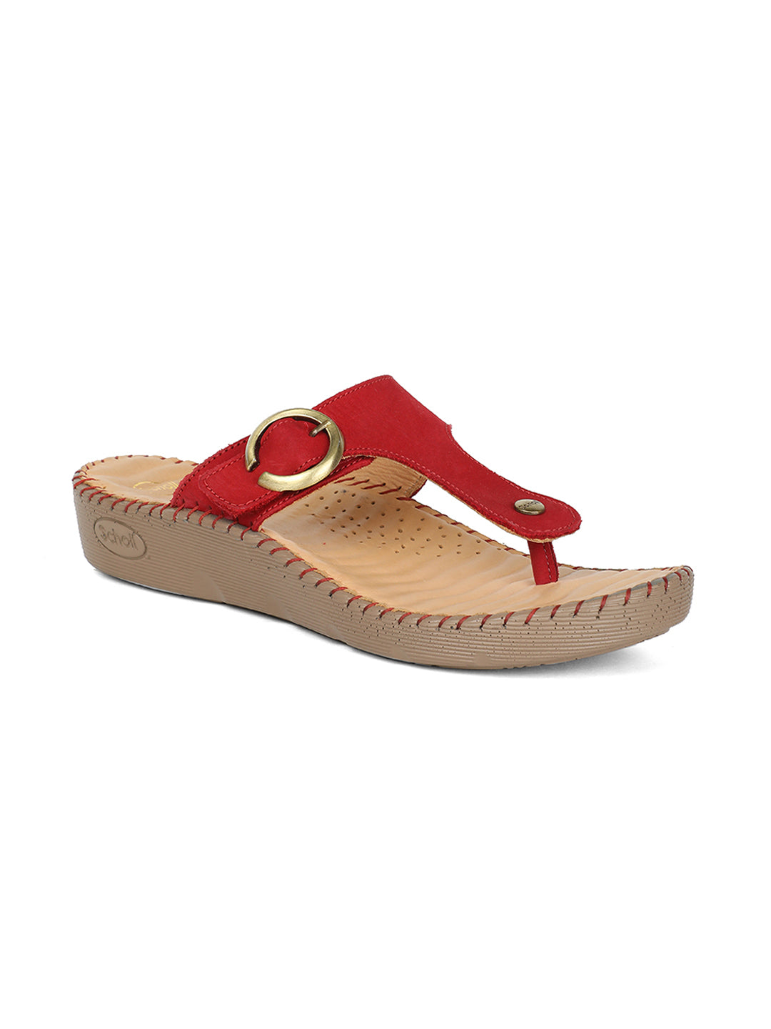 Scholl Women Red Wedge Heel Thong Sandal - Red - View 1