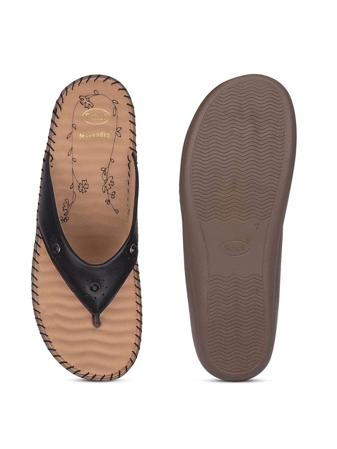 Scholl Women Black Wedge Heel Thong Sandal - Black - View 4