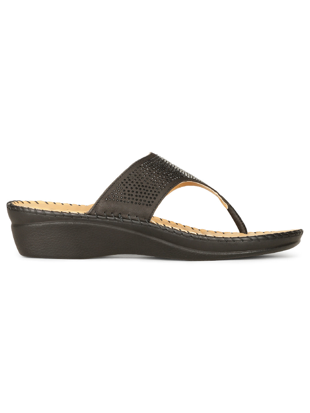 Scholl Women Black Wedge Heel Thong Sandal - Black - View 2