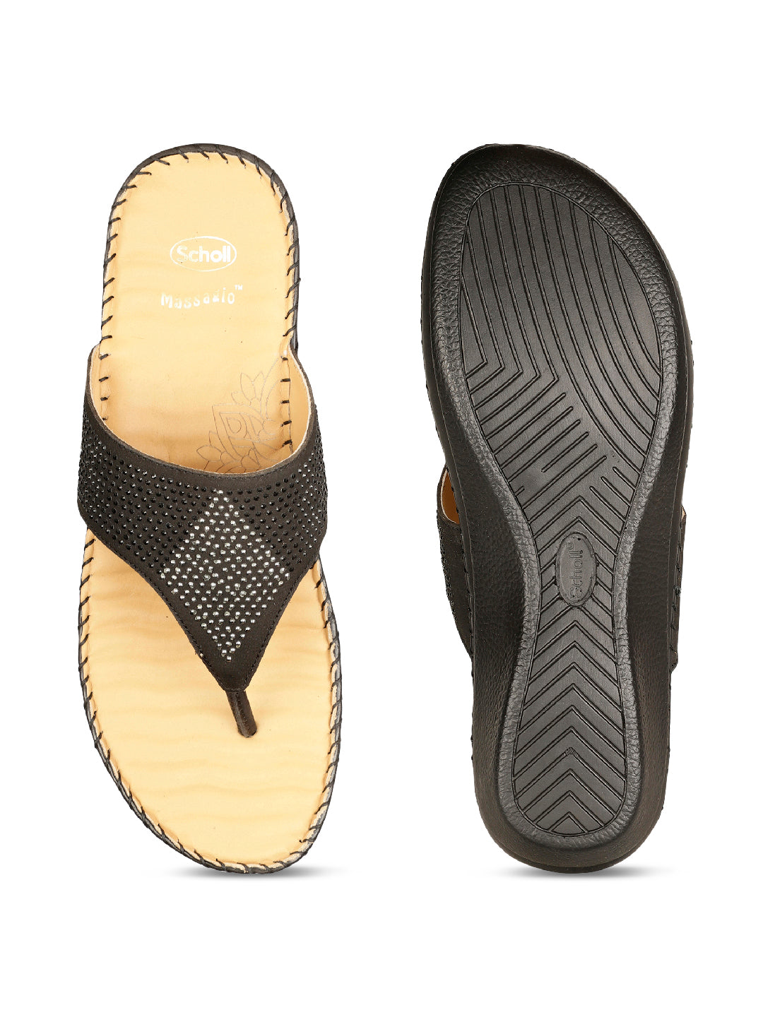 Scholl Women Black Wedge Heel Thong Sandal - Black - View 4