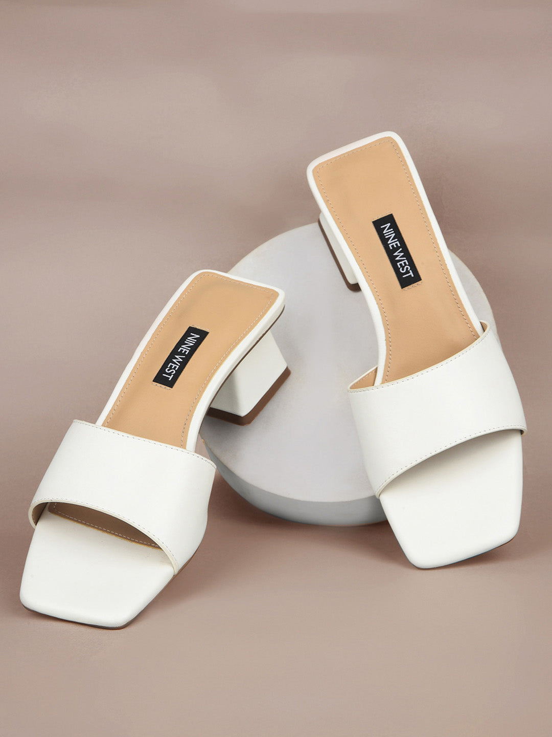 Nine West Women Square-Toe Block Heel Mule Sandal - White - View 6
