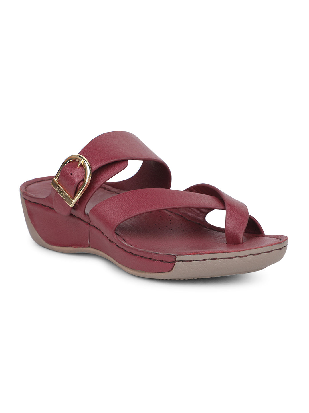 Scholl Women Red Wedge Heel Toe Ring Sandal - Red - View 1