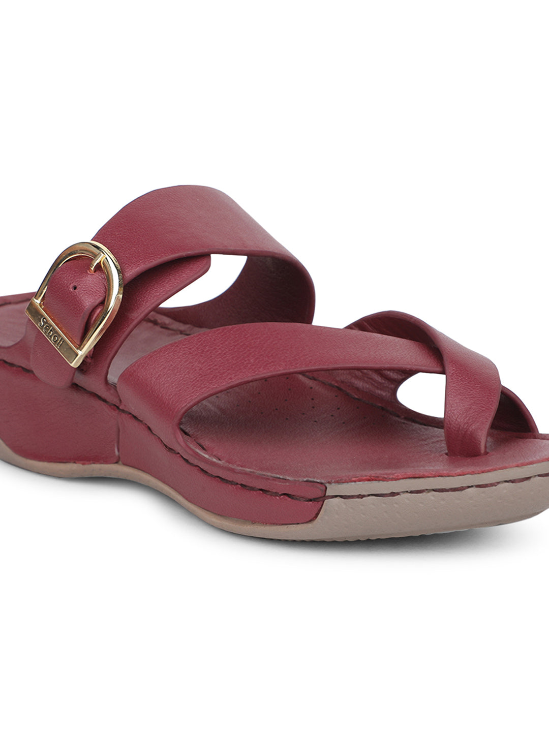 Scholl Women Red Wedge Heel Toe Ring Sandal - Red - View 5