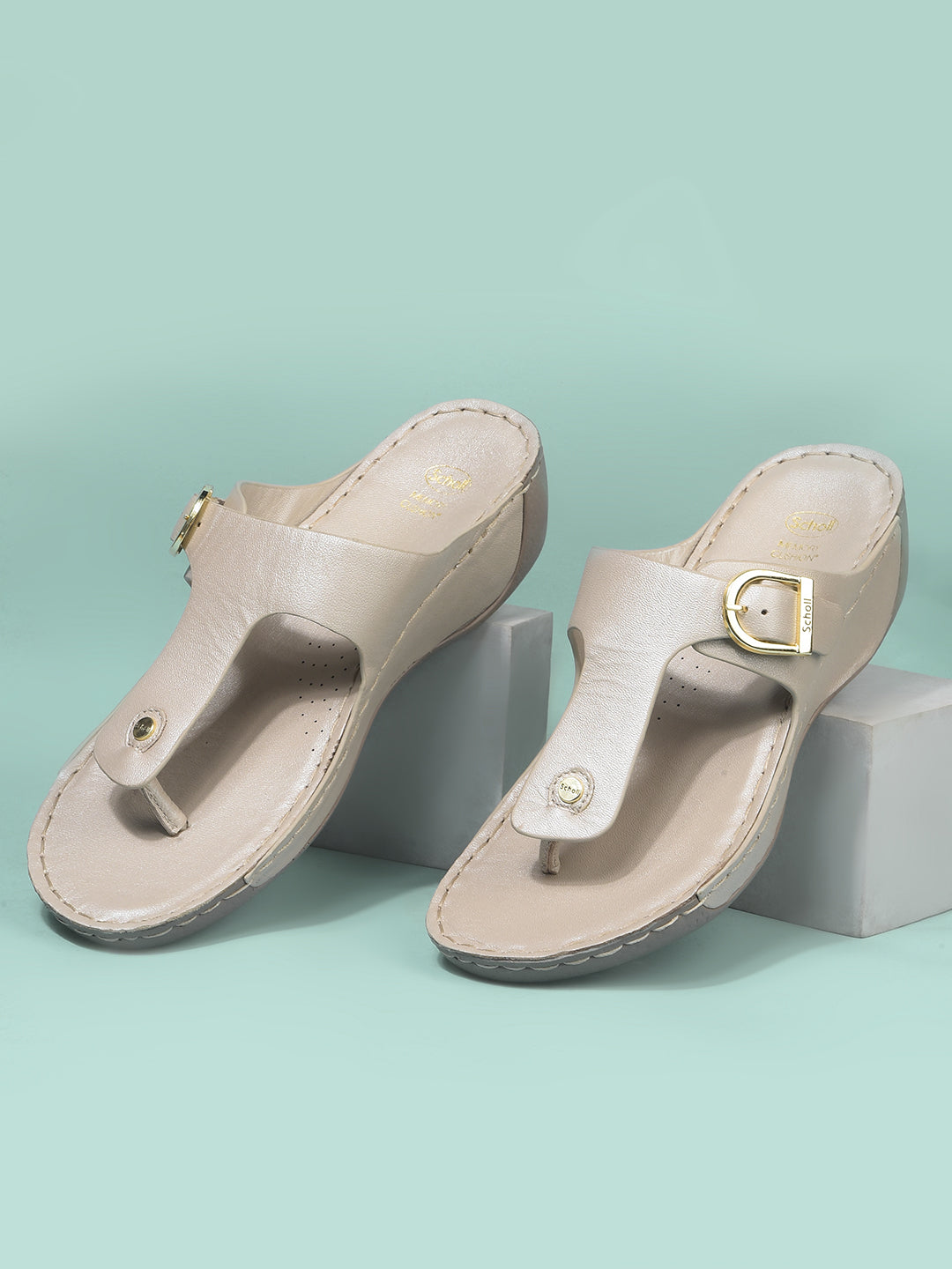 Scholl Women Gold Wedge Heel Thong Sandal - Gold - View 6