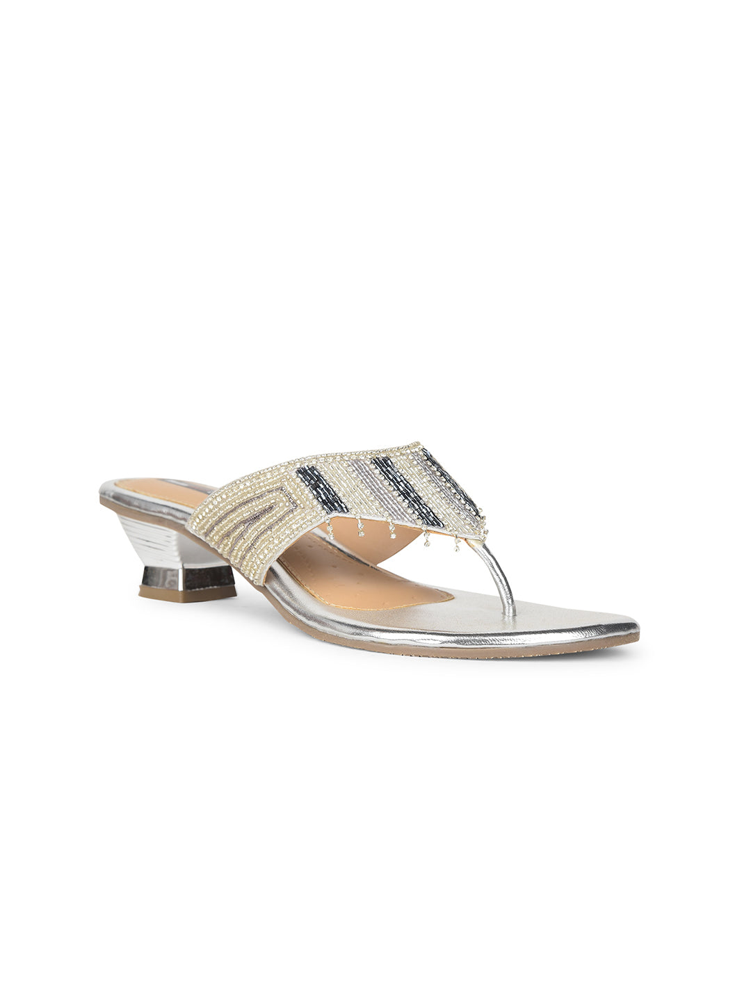 Bata Women Silver Block Heel Thong Sandal - Silver - View 1